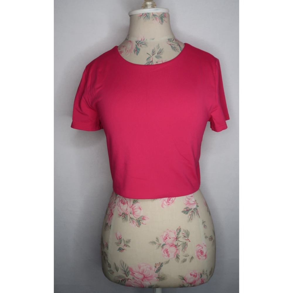 Babaton Aritzia Contour Cropped Tee Hot Pink Short Sleeve Fitted Crop Top‎ Sz L